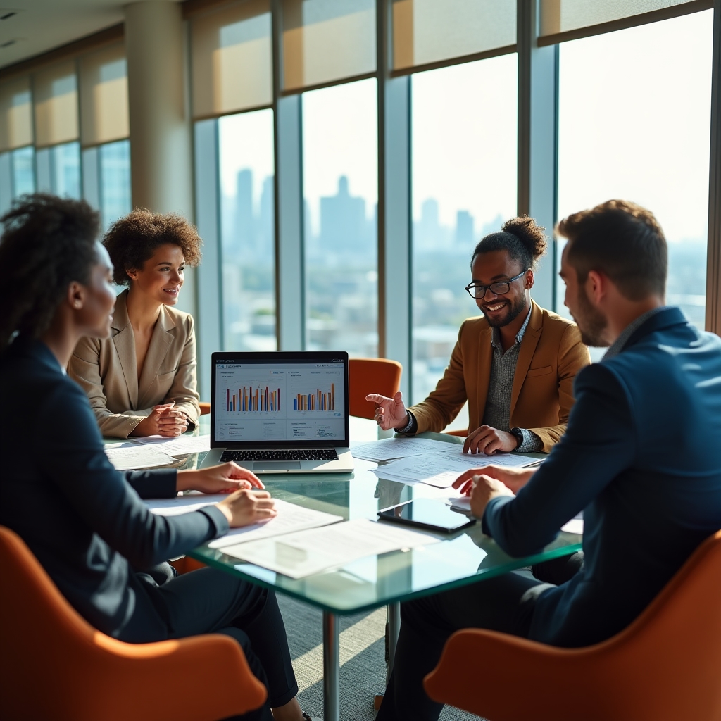 Gruppo di lavoro discute un'analisi dati durante una riunione